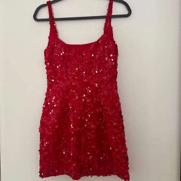 Nadine Merabi Karlie Red 3D Sequin Embellished Square Neck Mini Dress Size S - Picture 6 of 7
